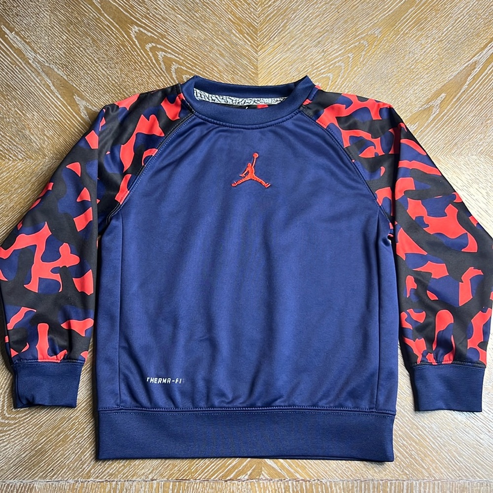 JORDAN Little Boy Navy Therma-Fit Camo Sweatshirt 5/6